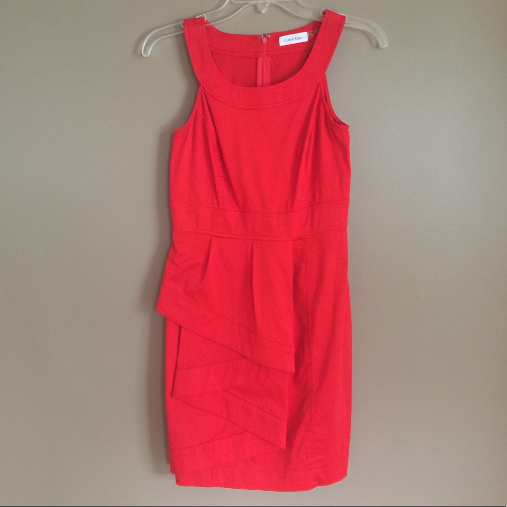 Calvin Klein petite  red dress w/ ruffle size 4